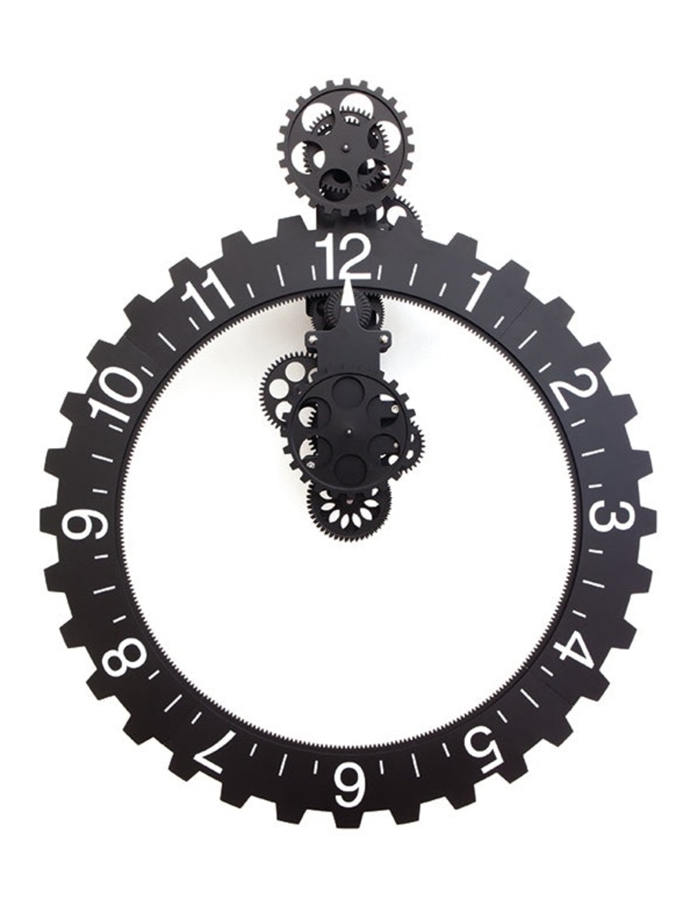 Kikkerland Black Big Wheel Wall clock/huge floating clock/battery operated-NEW